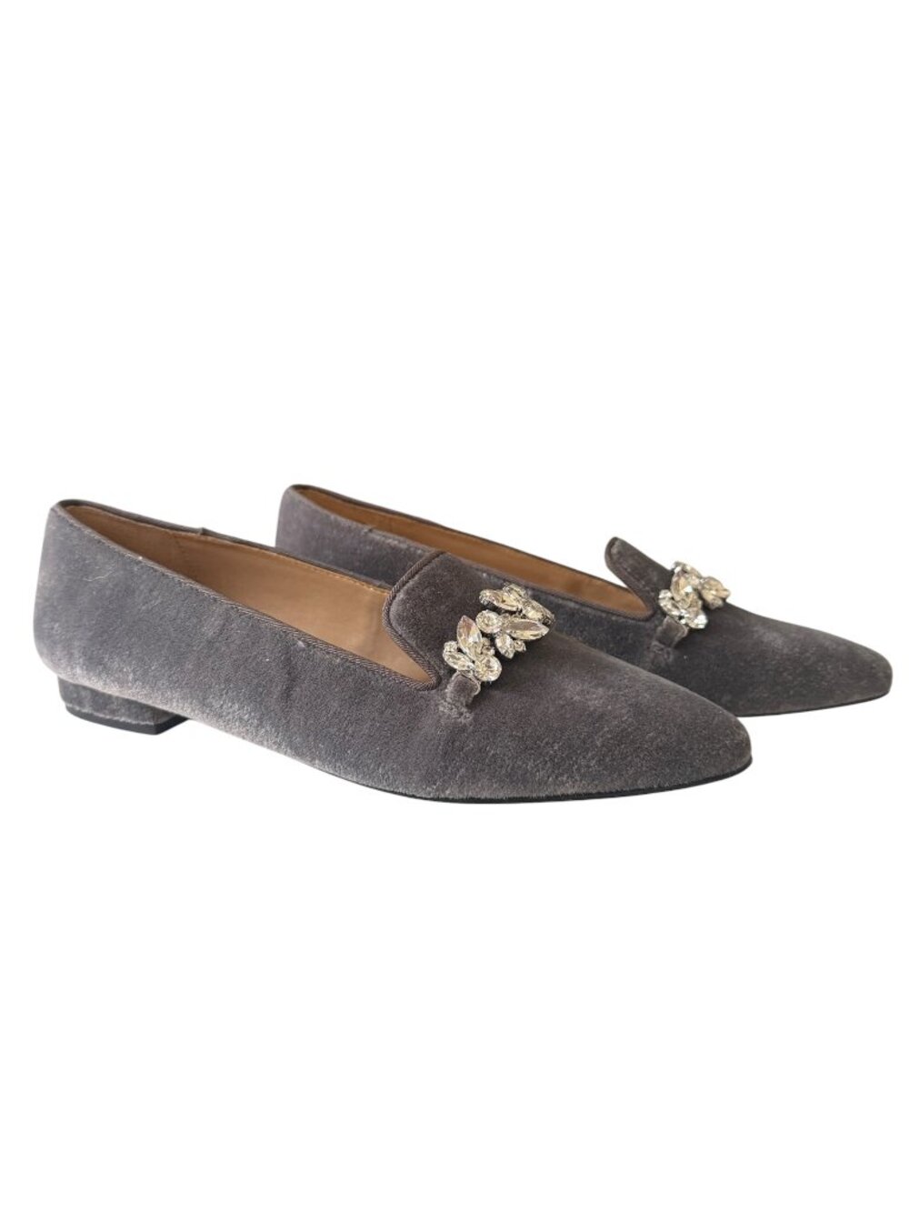 Talbots women's grey edison crystal embellished flats velvet finish size 6M